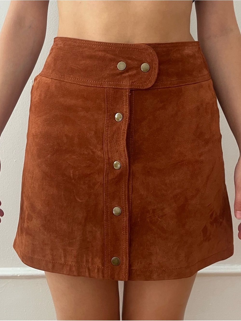 Urban Outfitters Rust Brown Suede Button-Front Mini Skirt